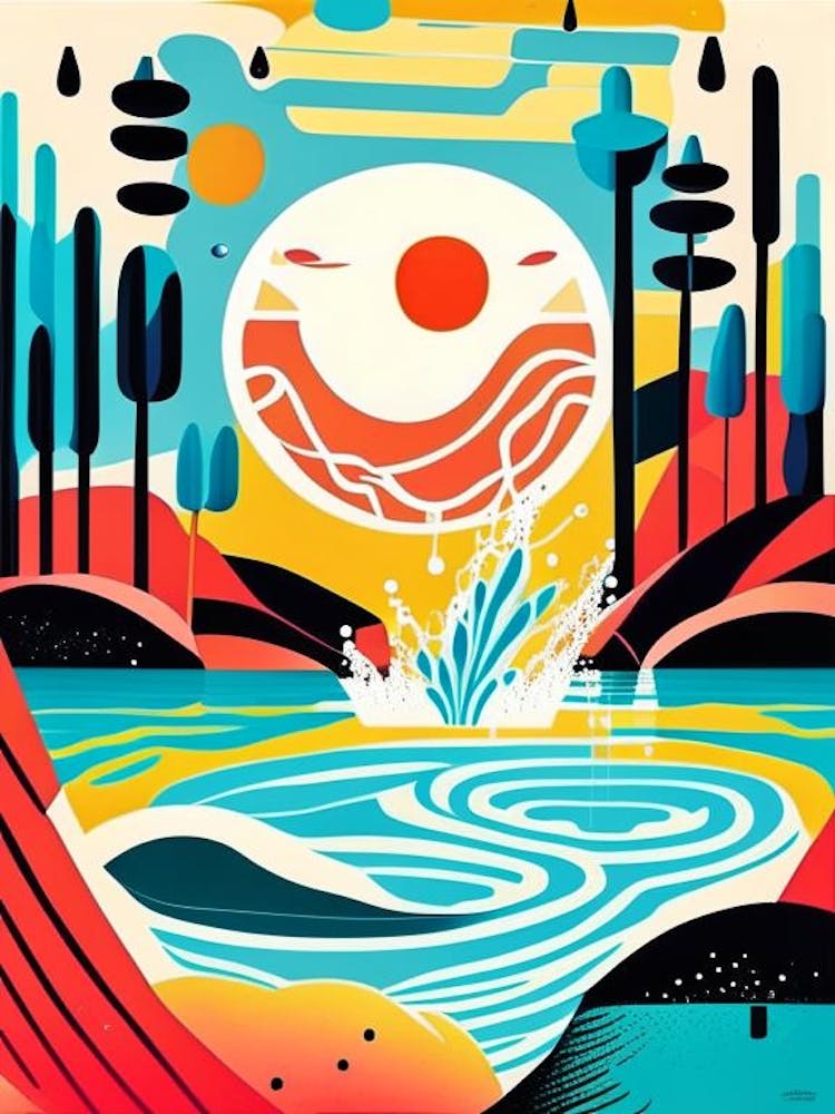 Wasser als Symbol für Leben & Reinigung Wasserlandschaft Mid-Century 1