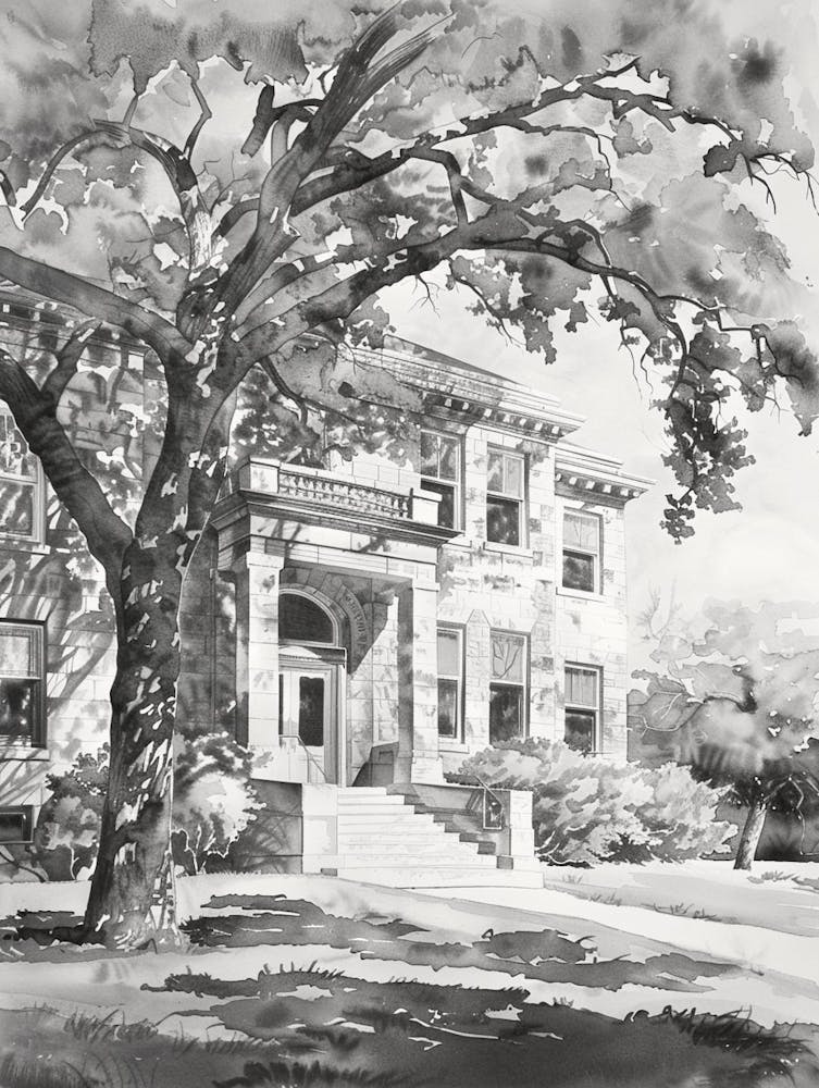 The Blanton Museum Of Art Austin Texas Black And White Watercolour 1