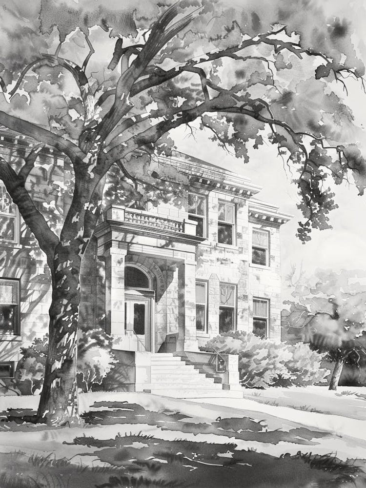 The Blanton Museum Of Art Austin Texas Black And White Watercolour 1