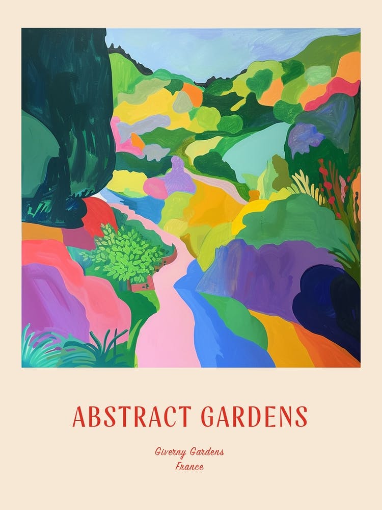 Colourful Gardens Giverny Gardens France 3 Red Poster