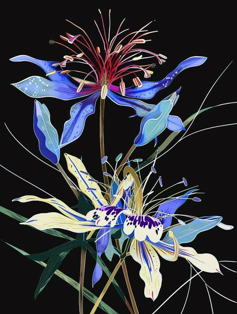 Neon Flowers On Black Love In A Mist Nigella 5