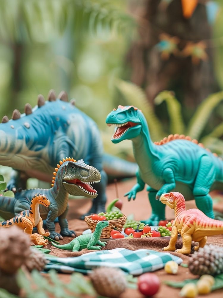 Toy Dinosaur Picnic In The Forest