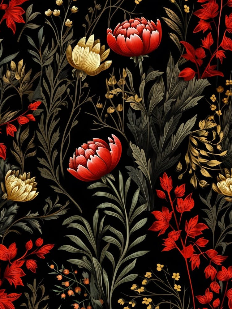 Winter Heath 1 William Morris Style Winter Florals