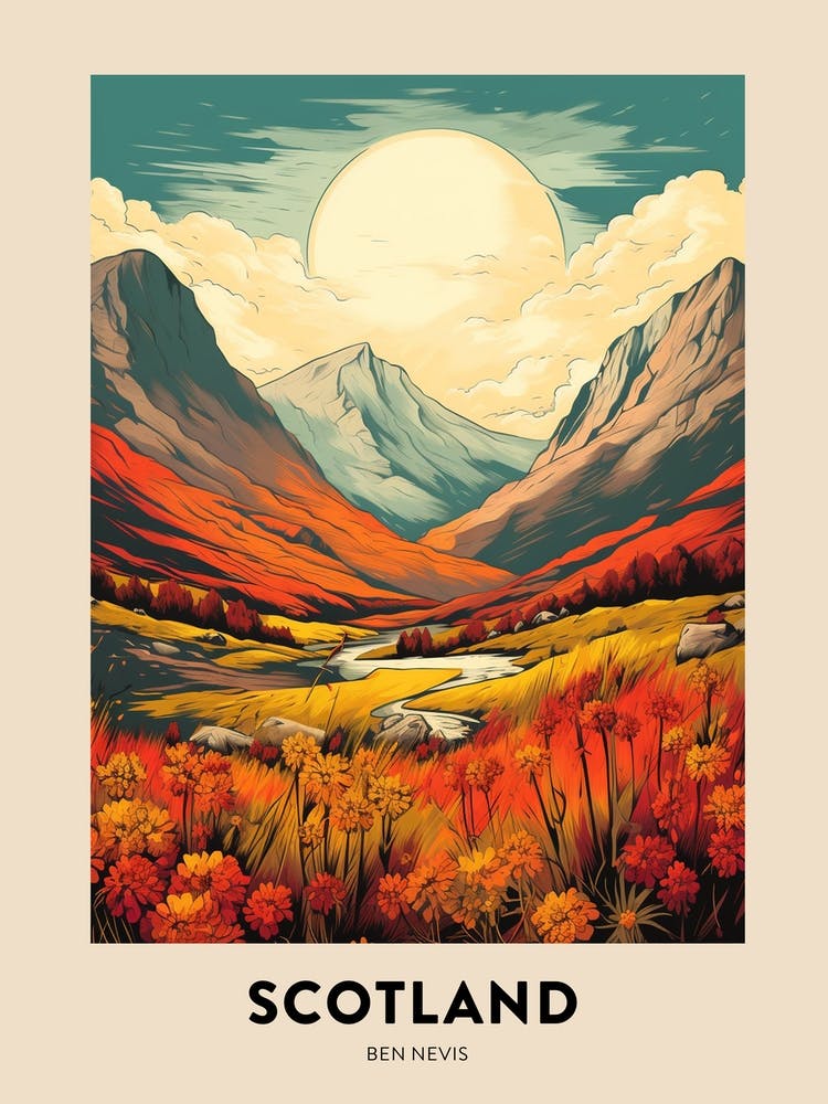 Ben Nevis Scotland 2 Vintage Hiking Travel Poster