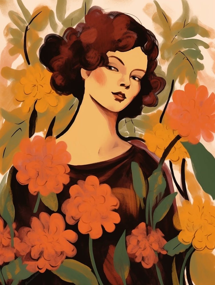 Woman With Autumnal Flowers Lantana