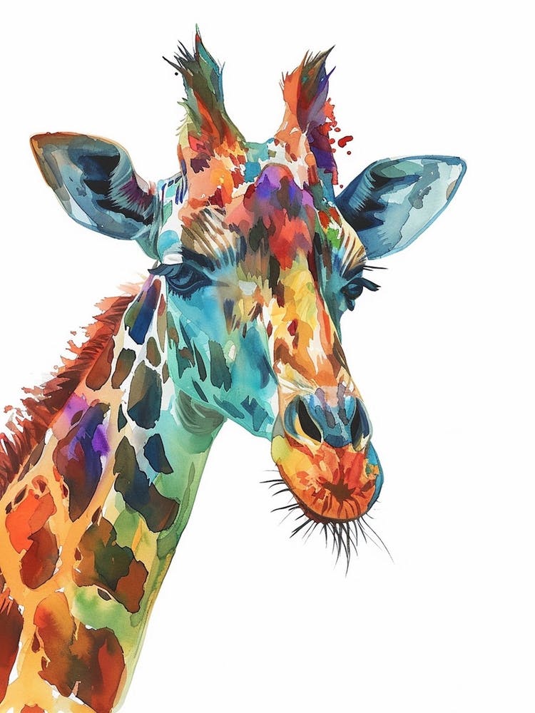 Giraffe Watercolour Face Portrait