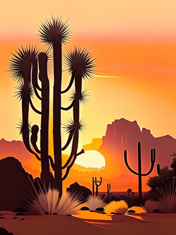 Joshua Trees At Dawn In Desert Vintage Botanical Line Drawing  (3)