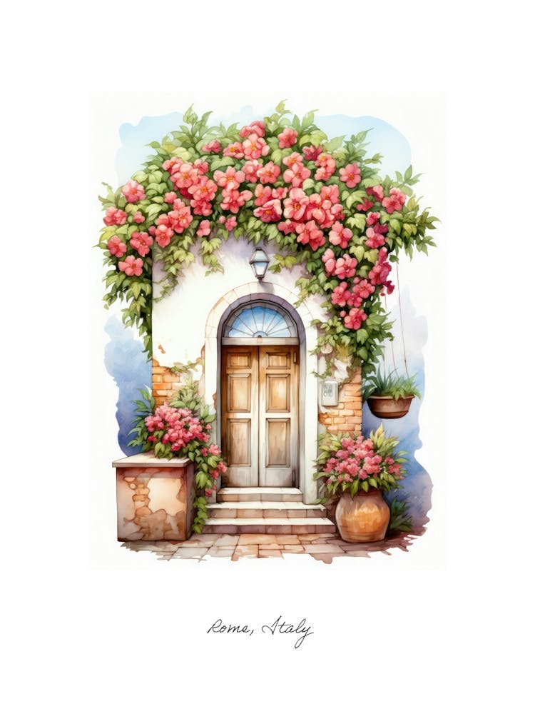 Rome, Italy   Mediterranean Doors Watercolour Painting 2 Poster