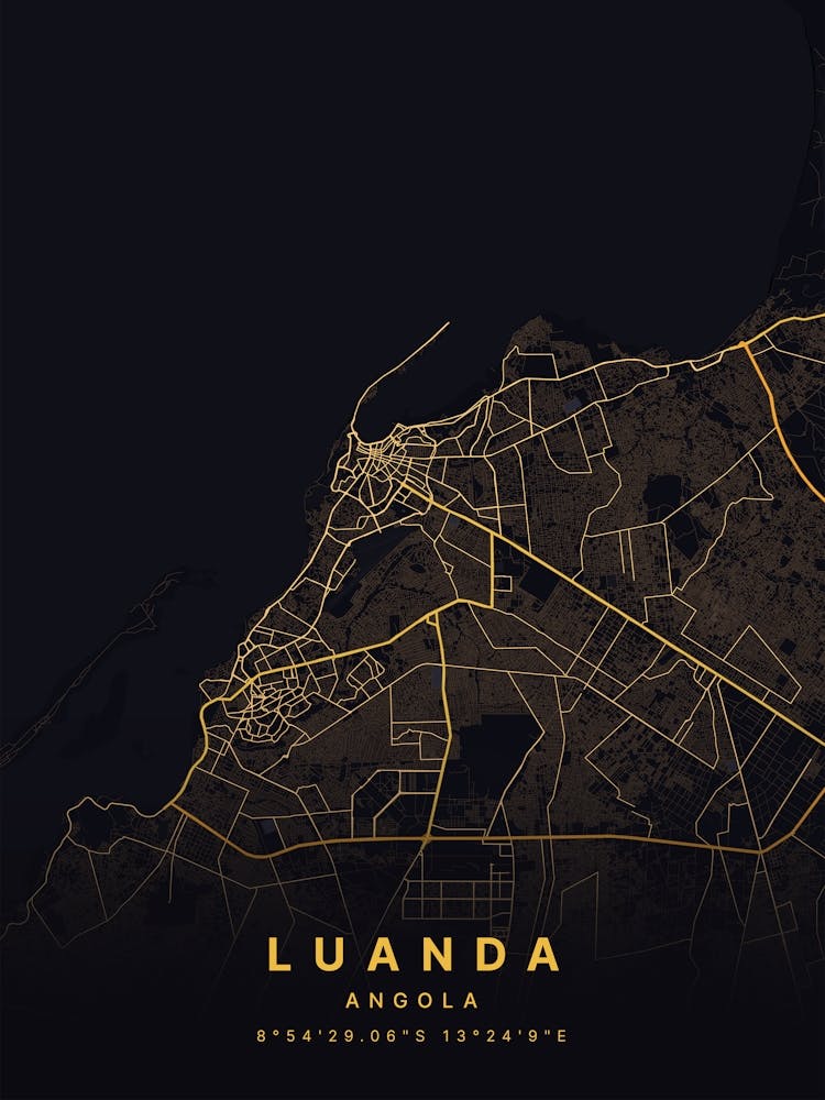 Luanda Angola Black And Gold Map