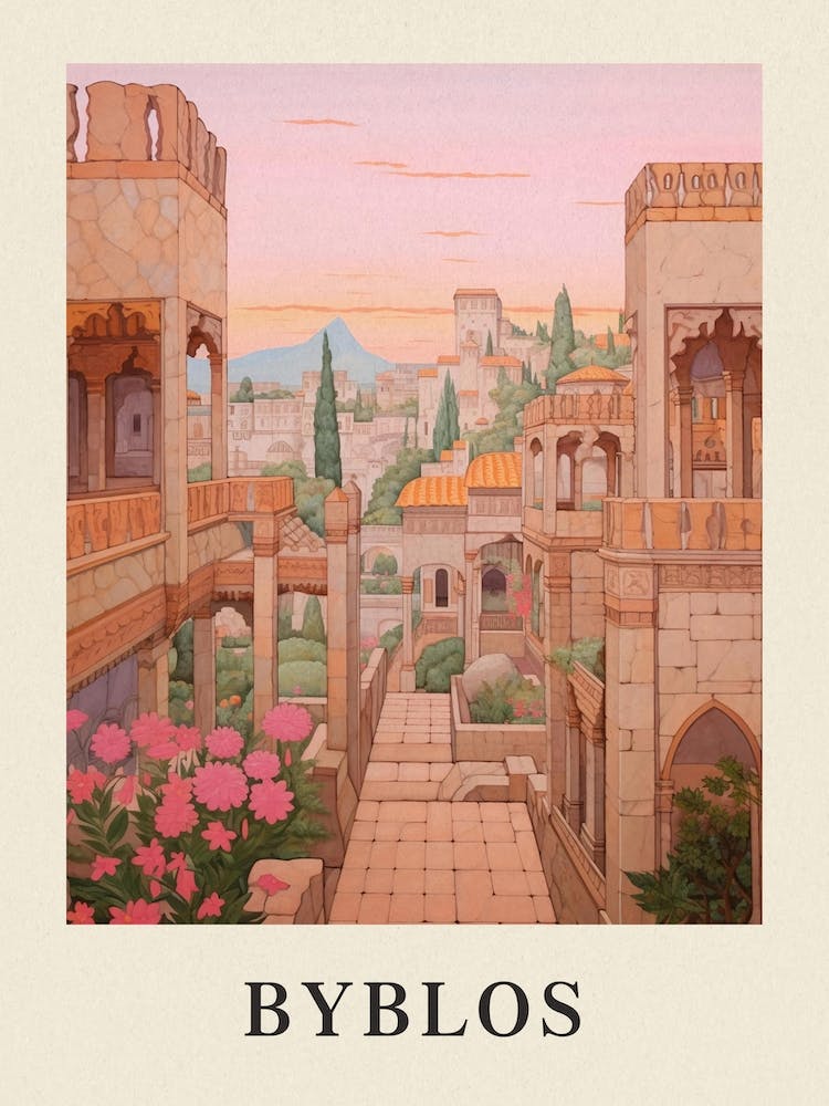 Byblos Lebanon 1 Vintage Pink Travel Illustration Poster