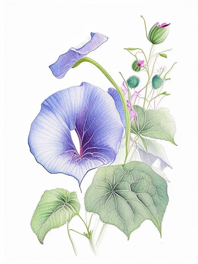 Morning Glory Floral Quentin Blake Inspired Illustration 4 Flower