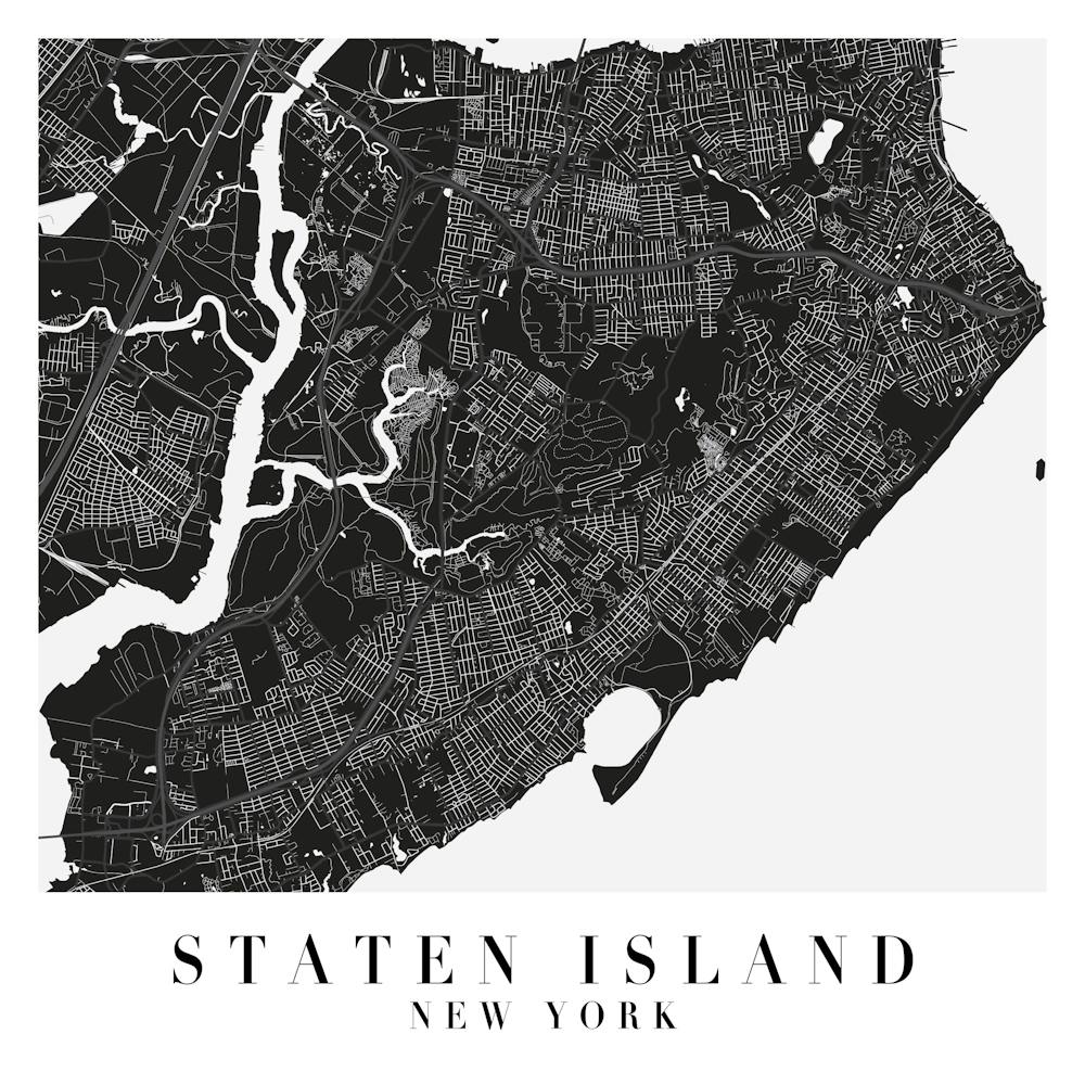 Staten Island New York Minimal Black Mono Street Map  Square