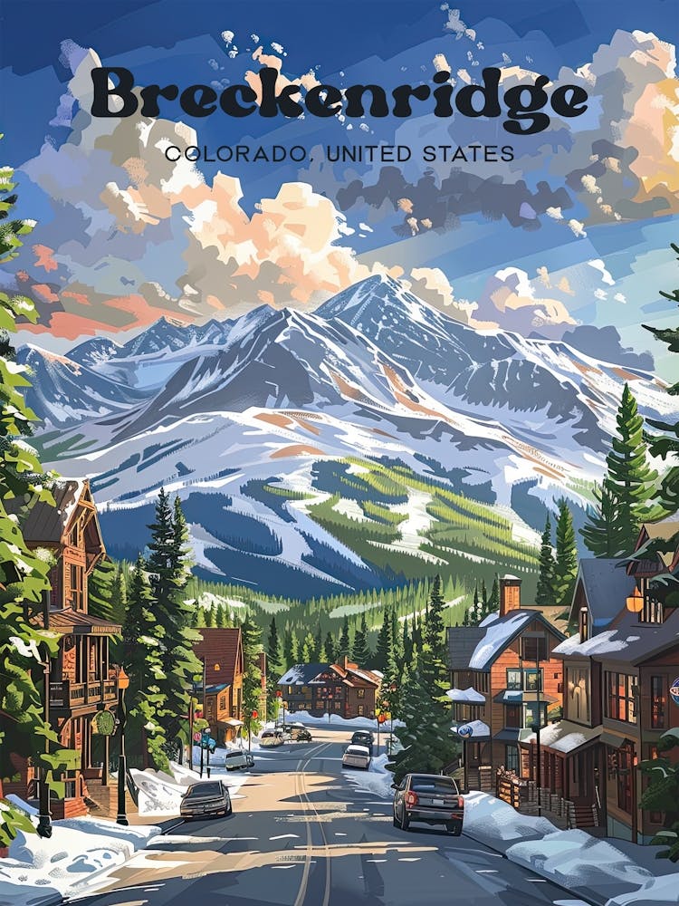 Breckenridge Colorado Ski Resort Travel Art Illustration