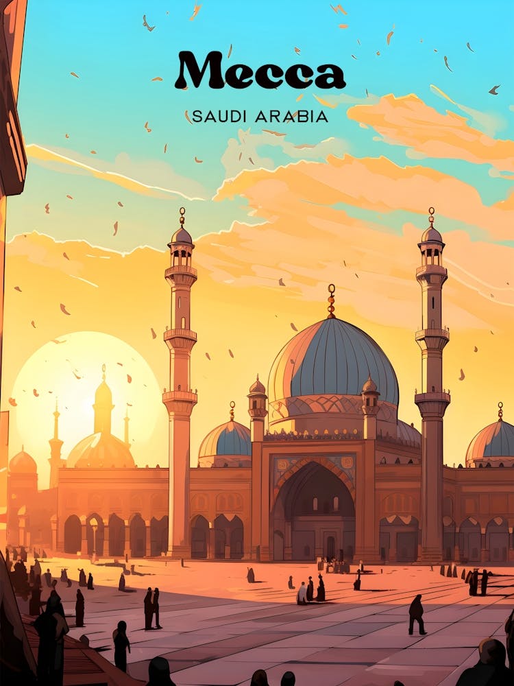 Mecca Saudi Arabia Mosque Travel Art Illustration