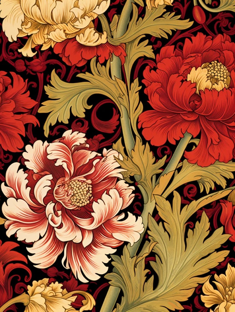 Red And Gold Peonies