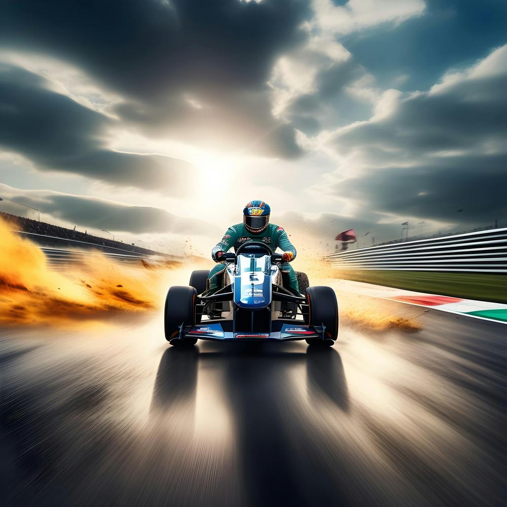 A Man Racing With A Helmet On In Racing Car 644619815