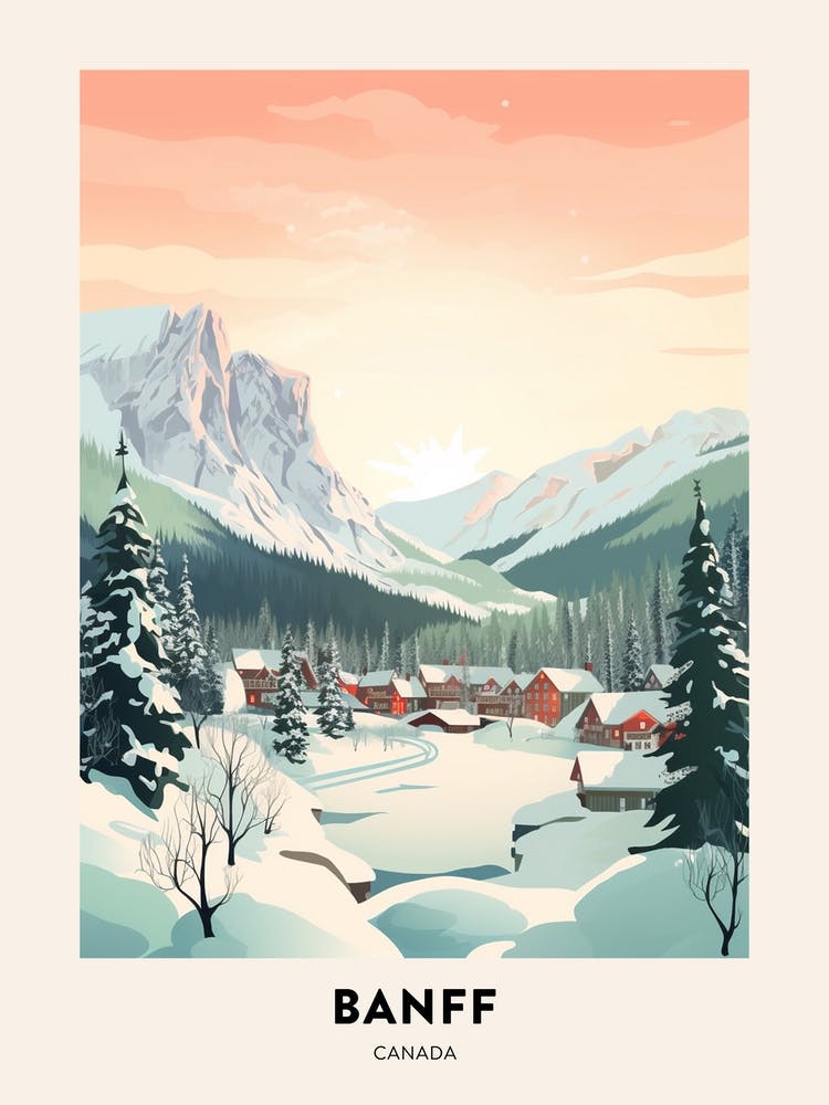 Vintage Winter Travel Poster Banff Canada 4