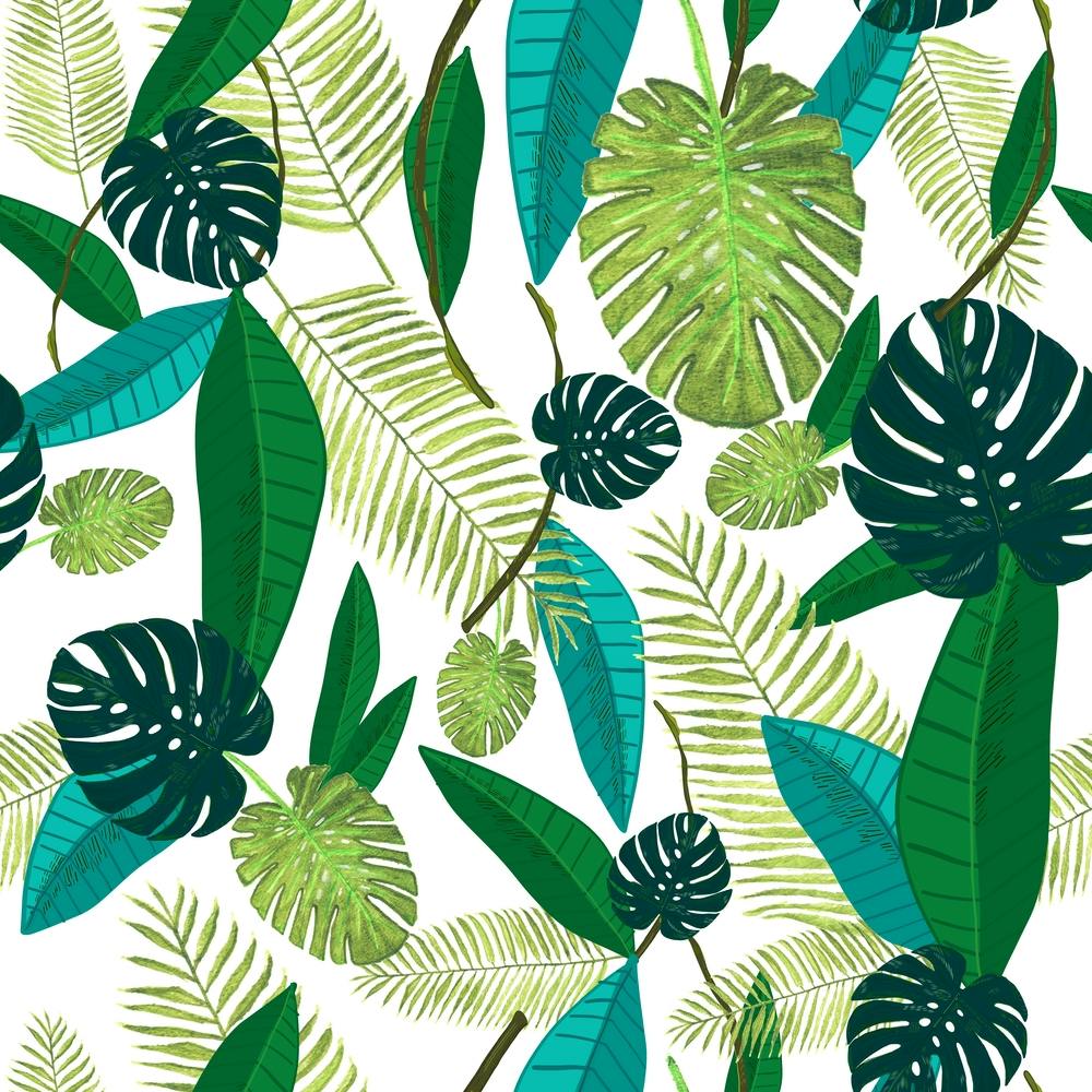 Tropical Green Leaves Pattern Square