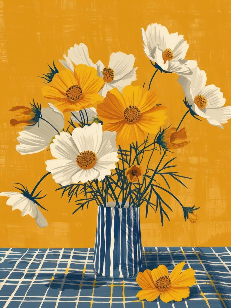 Cosmos Flowers On A Table   Contemporary Illustration 4