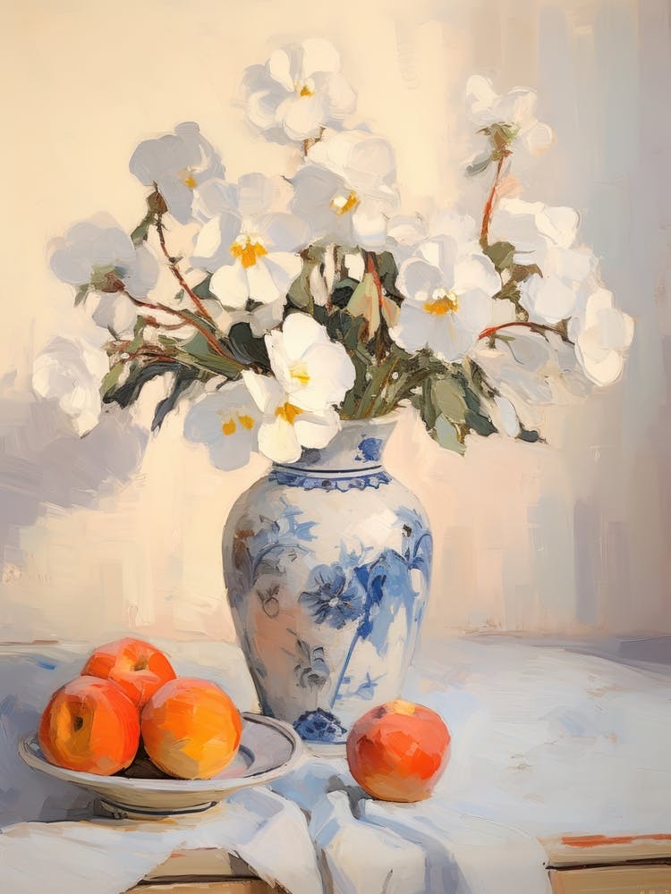 Pansy Flower And Peaches Still Life Painting 4 Dreamy