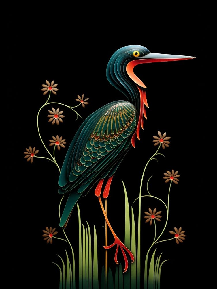 Folk Bird Illustration Green Heron 4