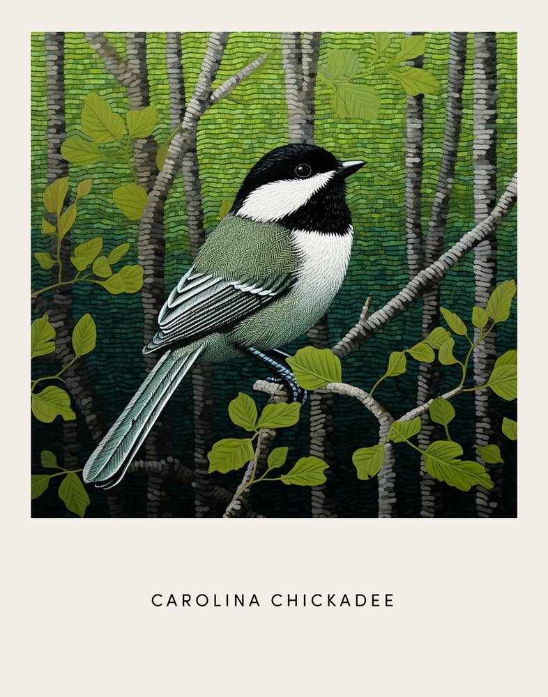 Ohara Koson Inspired Bird Painting Carolina Chickadee 2 Poster