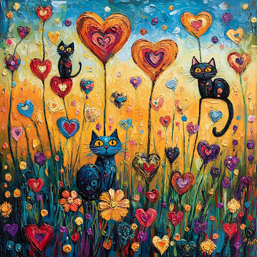 Abstract painting of a cat in a flower field 7