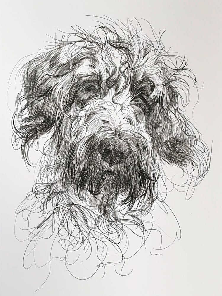 Long Hair Furry Dog Line Sketch 1