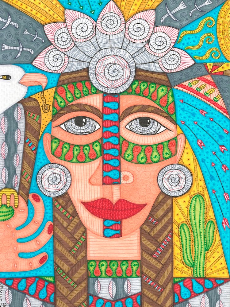 Indianermädchen mit Weißkopfseeadler