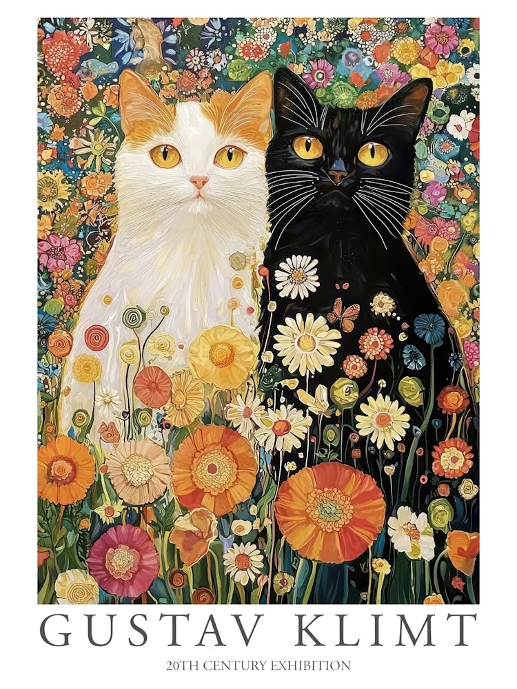 Gustav Klimt Print Cats Klimt Poster Klimt Exhibition Poster Cats Painting Flower Garden Flower