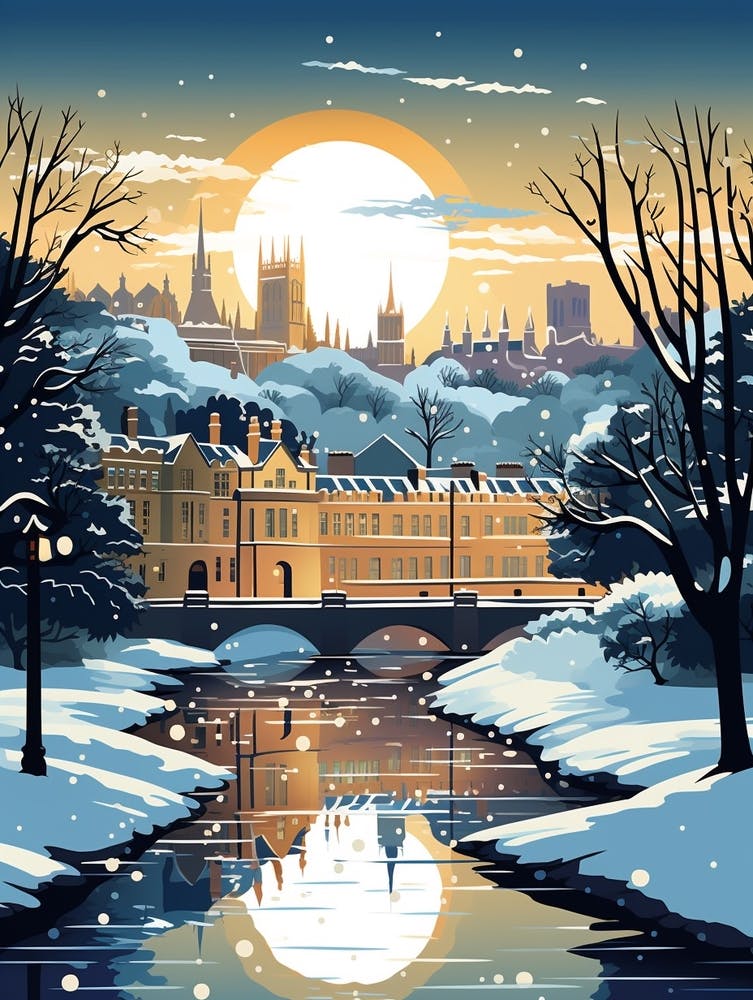 Winter Travel Night Illustration Bath United Kingdom 1