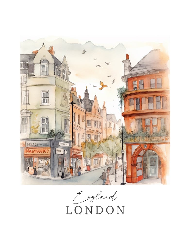England London Storybook 4 Travel Poster Watercolour