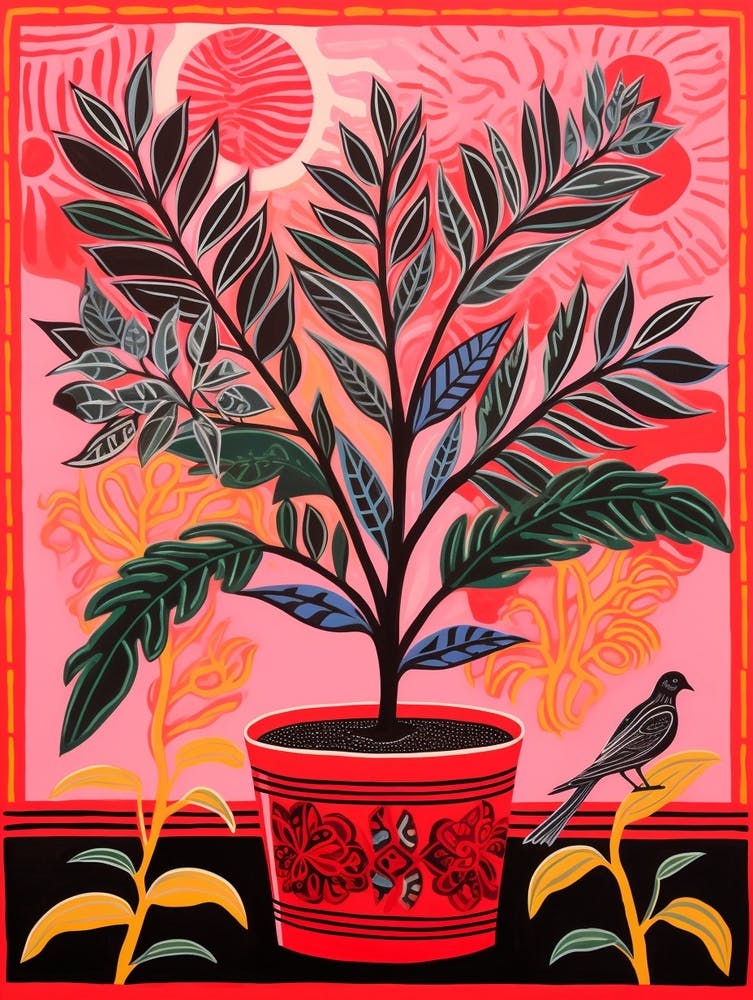 Rosa und Rot Pflanzenillustration ZZ Pflanze Raven 1