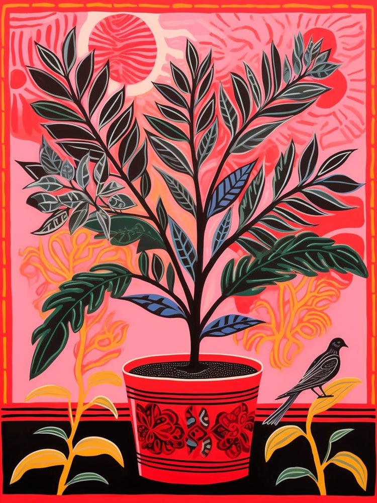 Pink And Red Plant Illustration Zz Plant Raven 1
