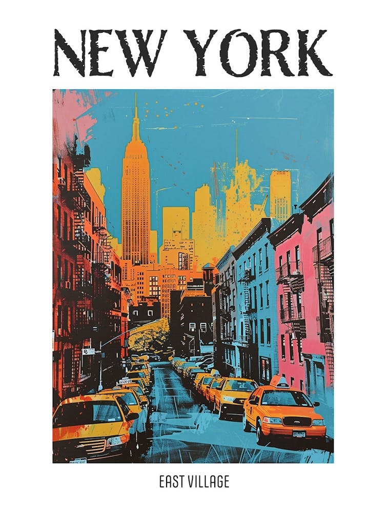 East Village New York Colourful Silkscreen Illustration 1 Poster