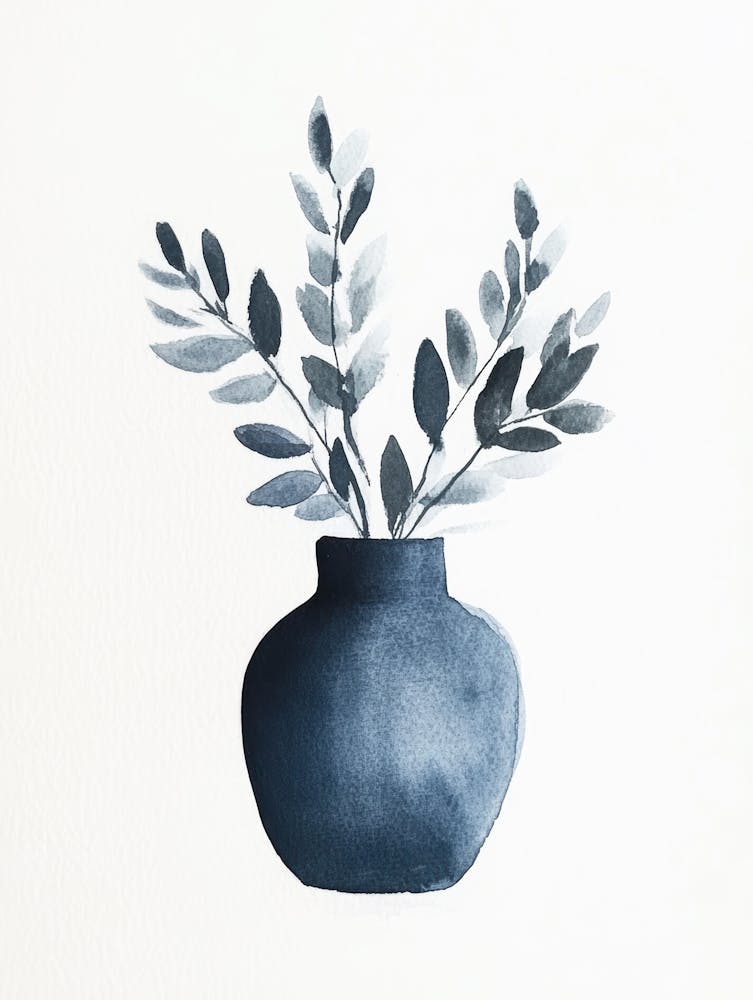 Vase Bleu avec Feuilles 4