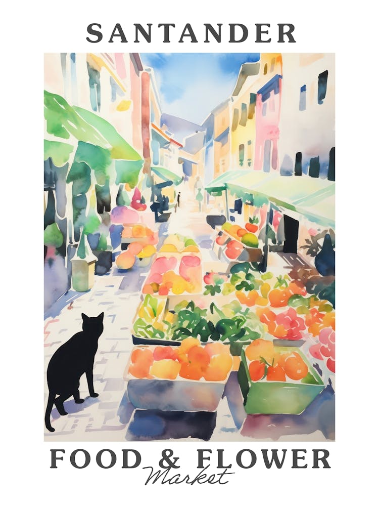 Marché alimentaire avec des chats à Santander 3 - Affiche