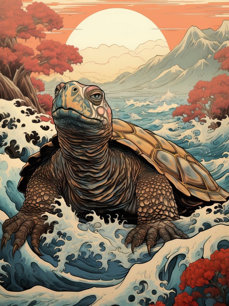Turtle Animal Drawing In The Style Of Ukiyo E 4
