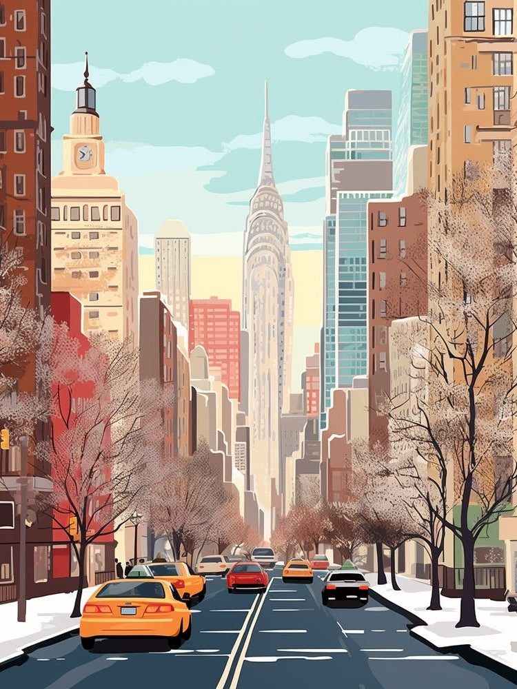 Vintage Winter Travel Illustration New York City Usa 4