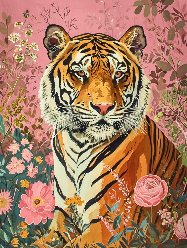 Floral Animal Painting Bengal Tiger 3