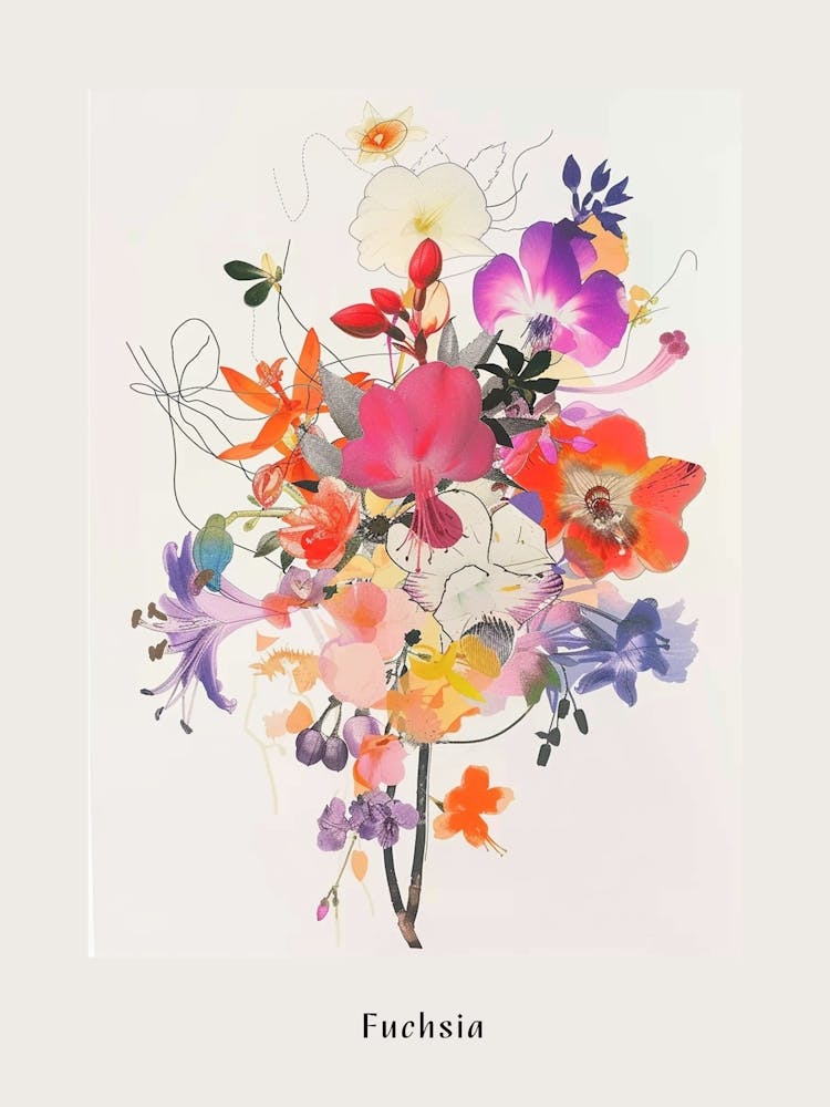 Fuchsia 2 Collage Flower Bouquet Poster