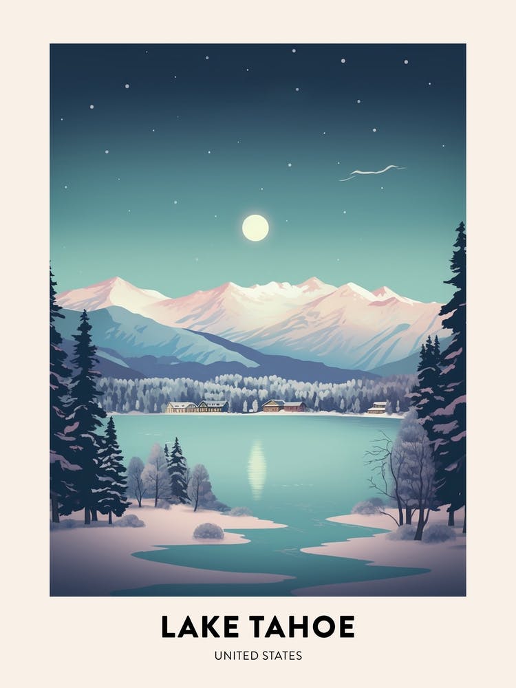 Winter Night  Travel Poster Lake Tahoe Usa 3