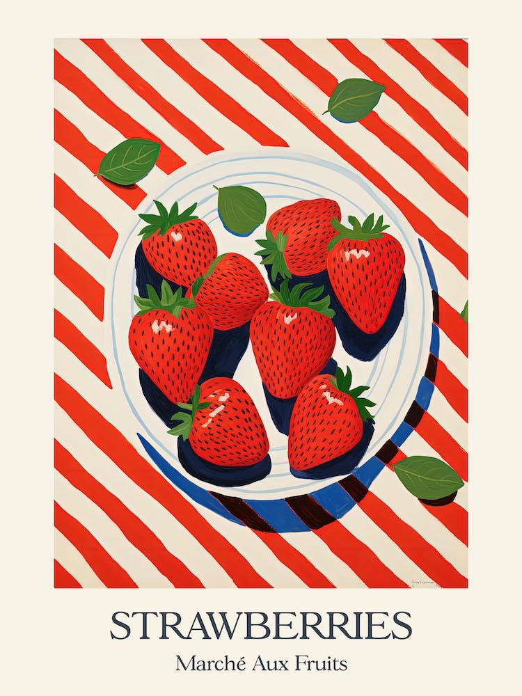 Marche Aux Fruits Strawberries Fruit Summer Illustration
