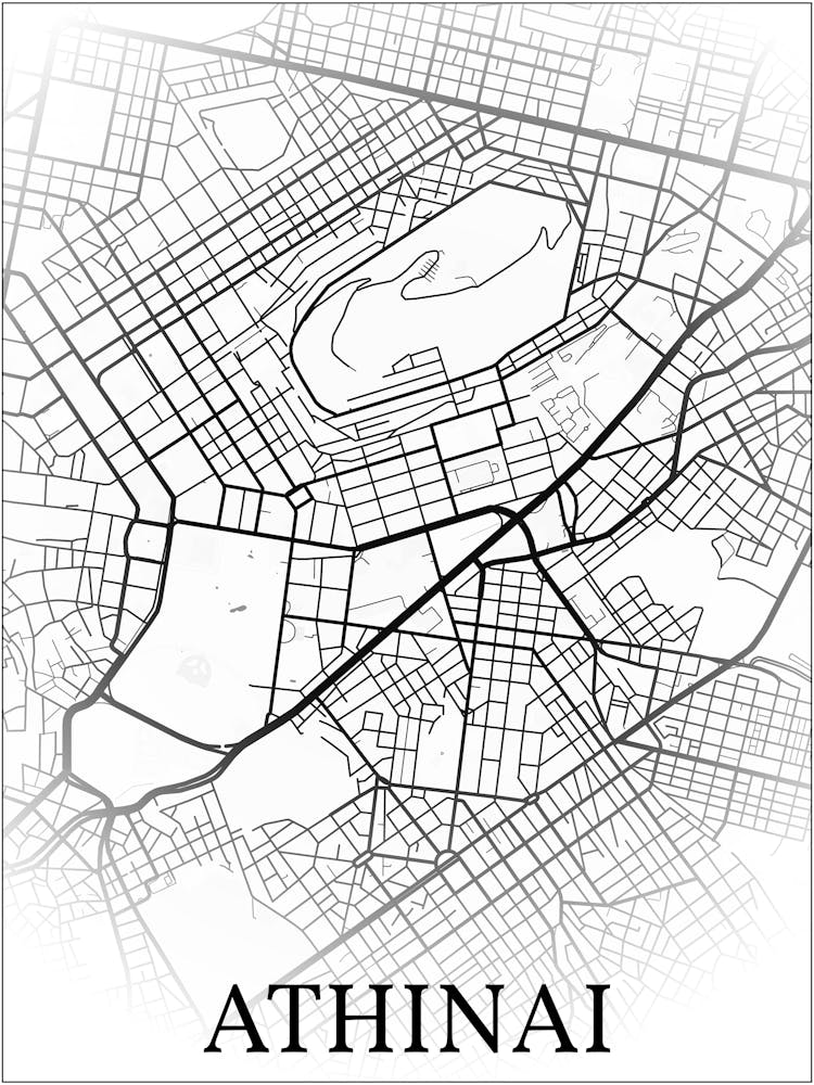 Athinai, Hellas, (Athens, Greece), City Map, Black And White Fade Design