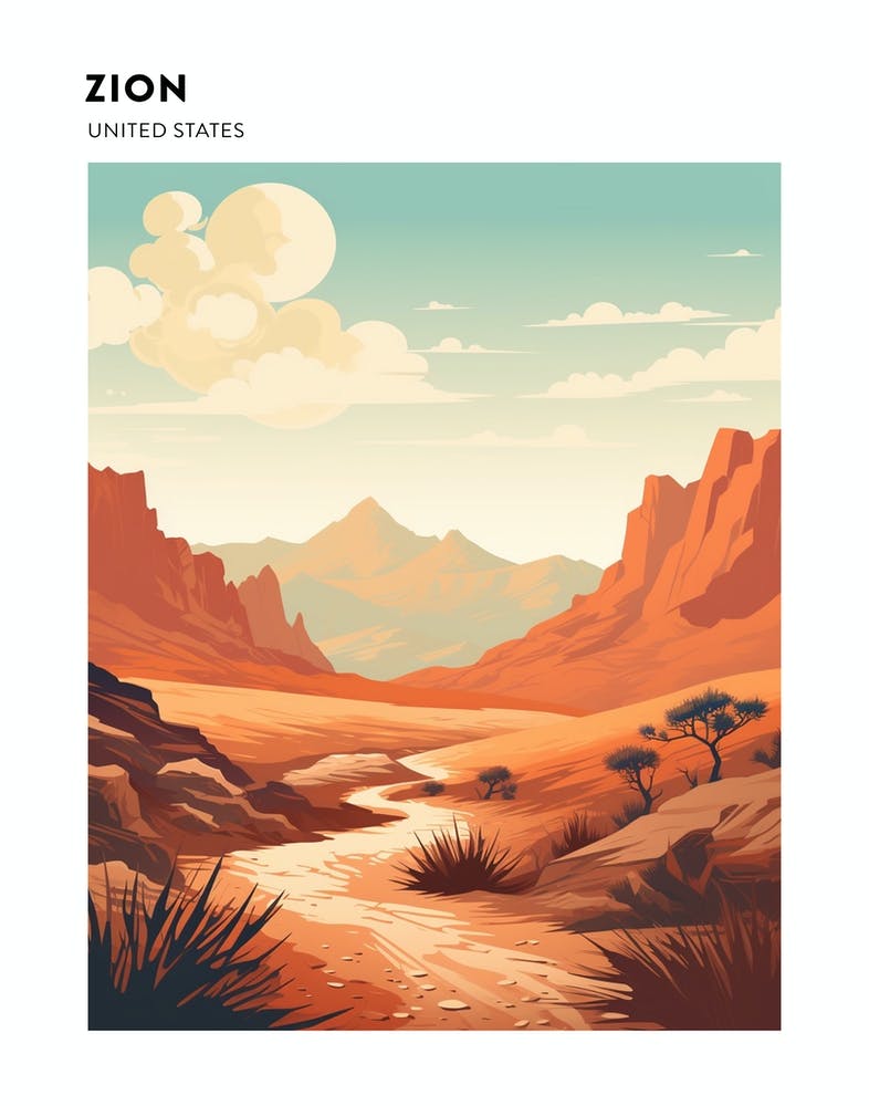Trans Zion Trek Usa Hiking Trail Landscape Poster
