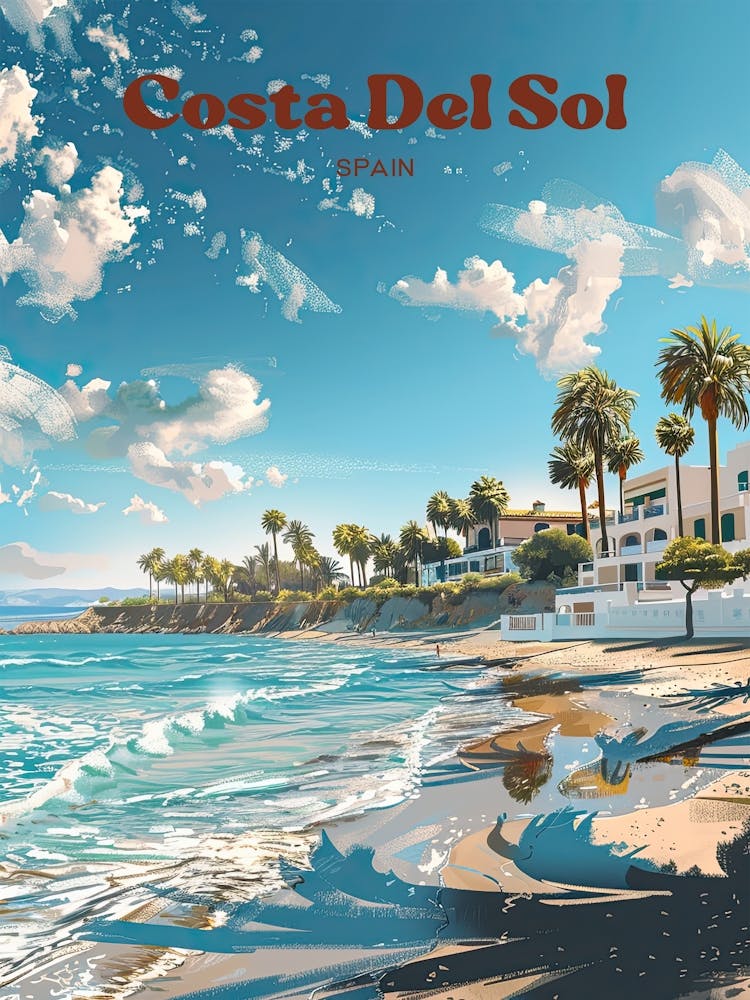 Costa Del Sol Spain Vacation Digital Travel Illustration