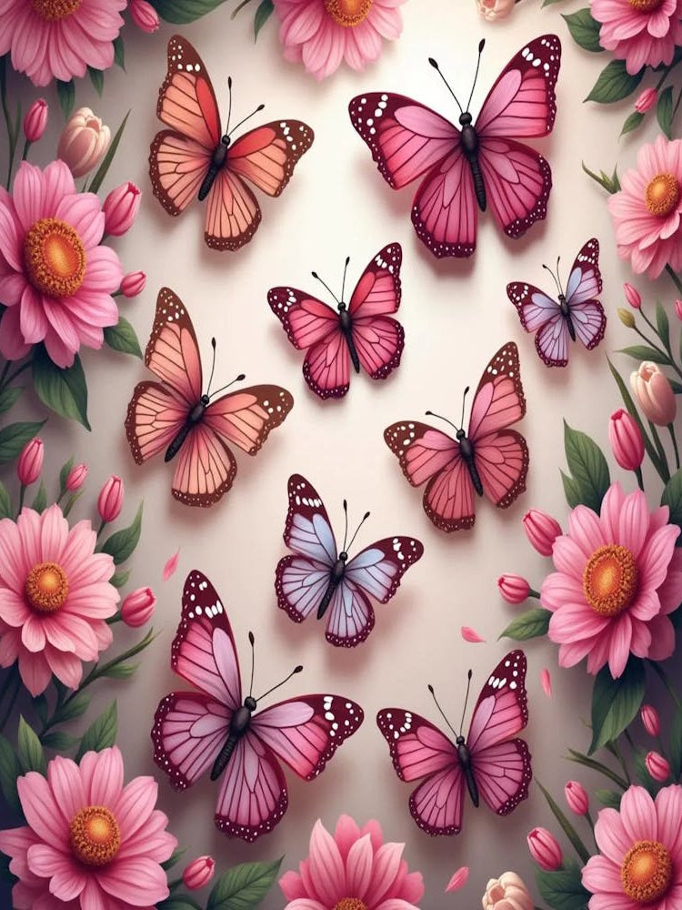 Pink Butterflies And Flowers 1