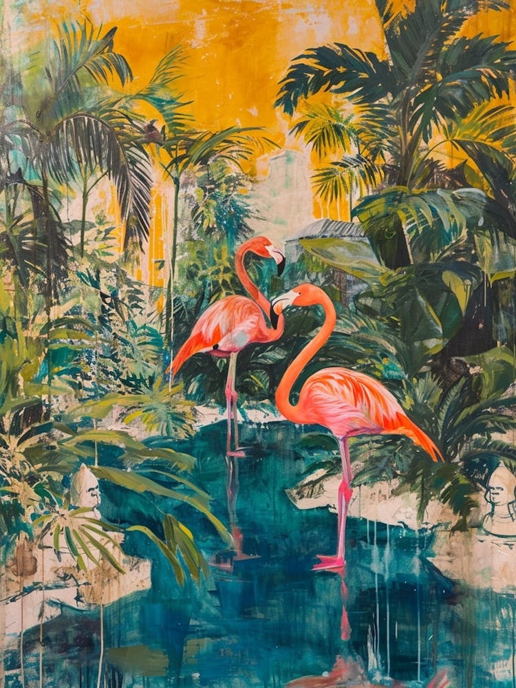 Retro Flamingoes In A Garden 5