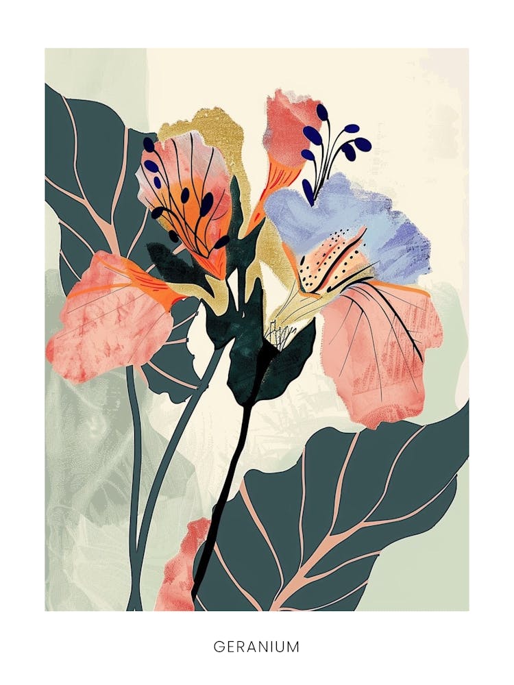 Colourful Flower Illustration Poster Geranium 2