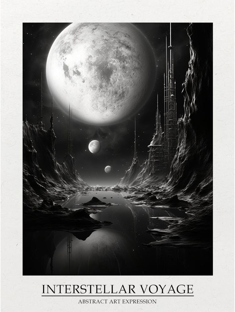 Interstellar Voyage Abstract Black And White 11 Poster